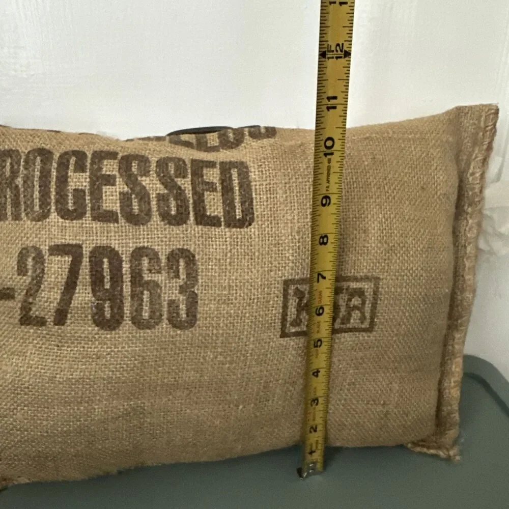 Vintage Burlap Pillow Organza Ruffles  Handwritten Letter Shabby Chic Farmhouse